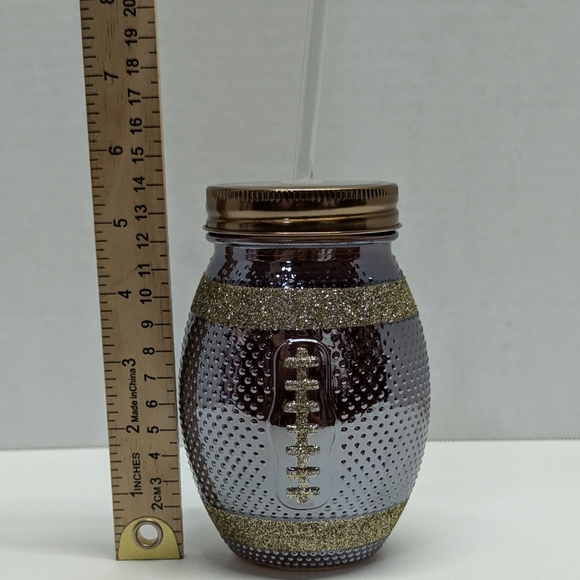 Glittery Football Glass Mason Jar Tailgate Tumbler Cup with Lid & Straw - Picture 4 of 4